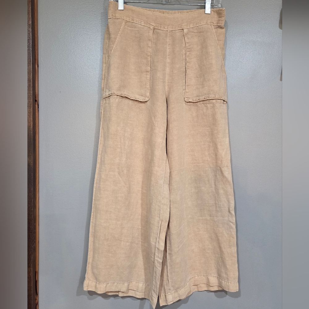 Cynthia Rowley Beige Wide-Leg Linen Pants Size M